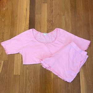 Roller Rabbit pink ruffle pajamas set shorts and top size large